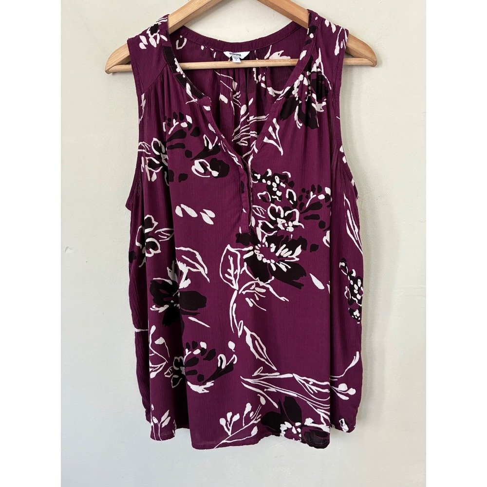Sonoma Goods For Life Purple Floral Sleeveless Blouse Rayon Split Neck Top L